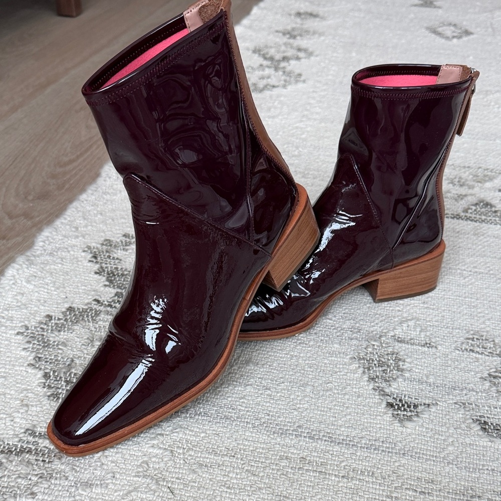 Womans Burgundy Patent Leather Booties